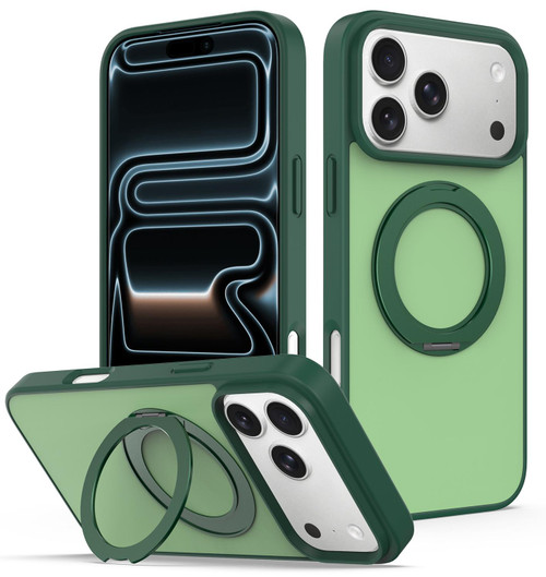 iPhone 18 Pro Max Skin Feel Revolving Kickstand Magnetic Phone Case - Green