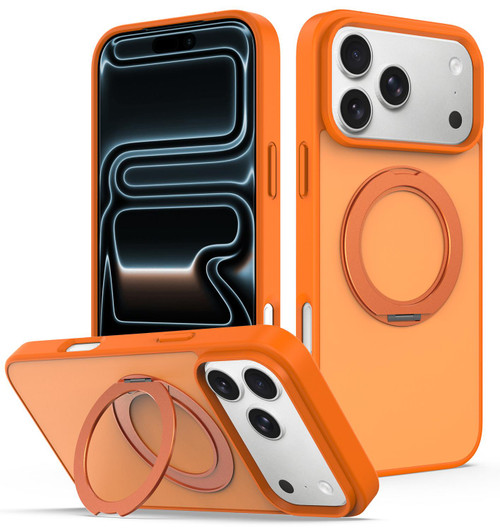 iPhone 18 Pro Max Skin Feel Revolving Kickstand Magnetic Phone Case - Orange