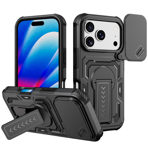 iPhone 18 Pro Max Slid Camera Shield Invisible Holder PC Hybrid TPU Phone Case - Black