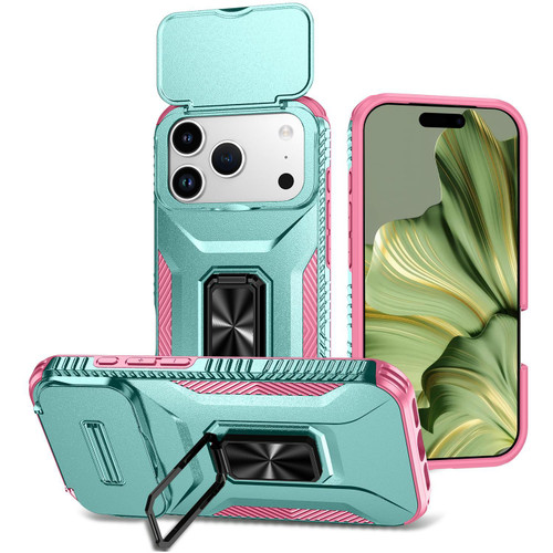 iPhone 18 Pro Max Sliding Camshield Holder Phone Case - Pink + Grey Green