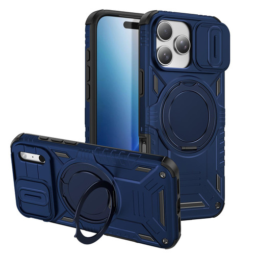 iPhone 18 Pro Max Sliding Camshield Magnetic Rotation Holder Phone Case - Dark Blue