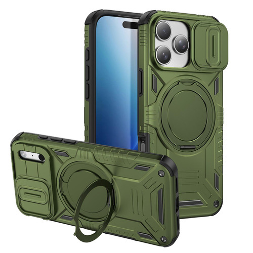 iPhone 18 Pro Max Sliding Camshield Magnetic Rotation Holder Phone Case - Green