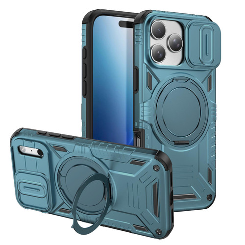 iPhone 18 Pro Max Sliding Camshield Magnetic Rotation Holder Phone Case - Light Blue