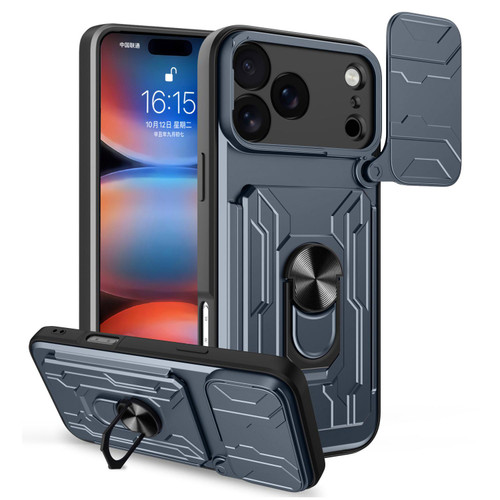 iPhone 18 Pro Max Sliding Camshield TPU+PC Phone Case with Card Slot - Grey