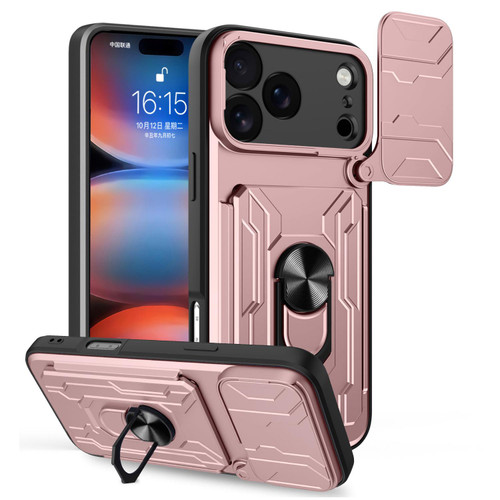 iPhone 18 Pro Max Sliding Camshield TPU+PC Phone Case with Card Slot - Rose Gold