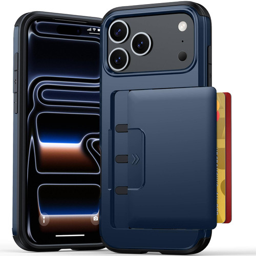 iPhone 18 Pro Max Sliding Card Slot PC Hybrid TPU Phone Case - Dark Blue