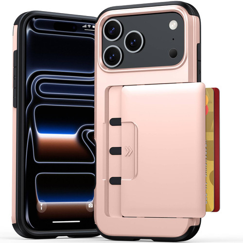 iPhone 18 Pro Max Sliding Card Slot PC Hybrid TPU Phone Case - Rose Gold