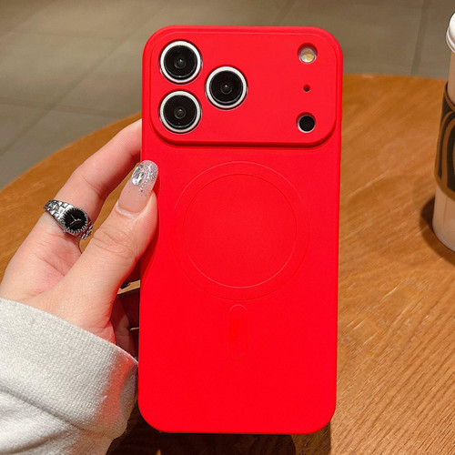 iPhone 18 Pro Max Solid Color Liquid Silicone MagSafe Magnetic Phone Case - Red