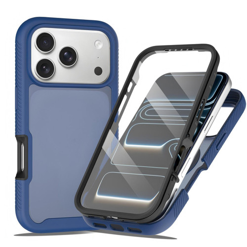 iPhone 18 Pro Max Starry Sky Matte Two-Tone TPU Hybrid PC Phone Case with Screen Protector - Blue