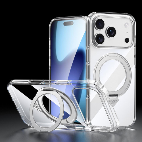 iPhone 18 Pro Max SULADA Electroplated Clear Rotation Magnetic Holder Phone Case - Transparent