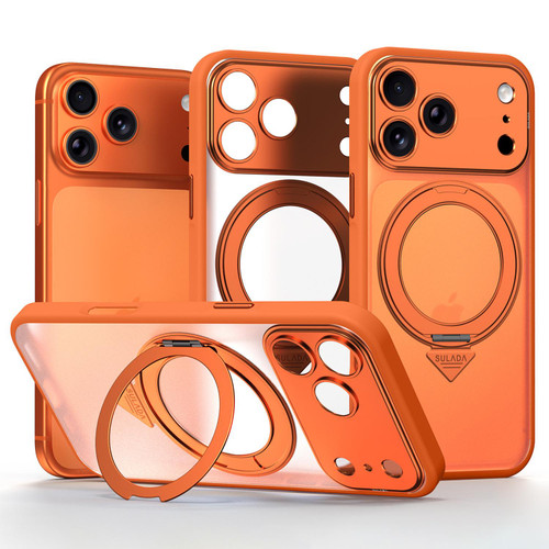 iPhone 18 Pro Max SULADA Transforms Into 17 Pro Semi-Transparent Matte Rotation Magnetic Holder Phone Case - Orange