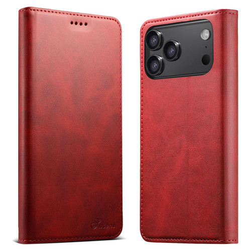 iPhone 18 Pro Max Suteni Calf Texture Horizontal Flip Leather Phone Case - Red
