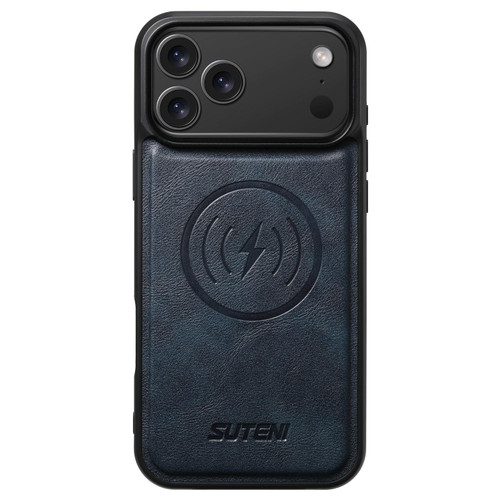 iPhone 18 Pro Max Suteni G5 Cowhide Leather MagSafe Magnetic Phone Case - Blue