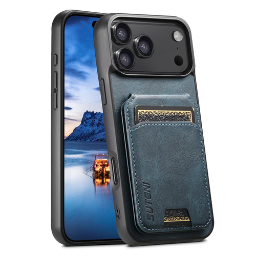 iPhone 18 Pro Max Suteni H02 Leather Wallet Stand Back Phone Case - Blue