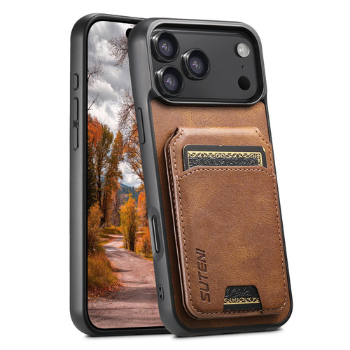 iPhone 18 Pro Max Suteni H02 Leather Wallet Stand Back Phone Case - Brown