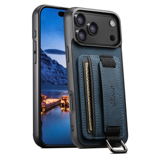 iPhone 18 Pro Max Suteni H13 Litchi Leather Wrist Strap Wallet Back Phone Case - Blue