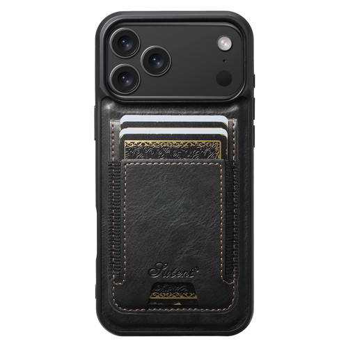 iPhone 18 Pro Max Suteni H17 Oil Eax Leather MagSafe Detachable Wallet Phone Case - Black