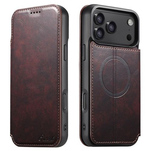 iPhone 18 Pro Max Suteni J05 Leather Magnetic MagSafe Phone Case - Brown