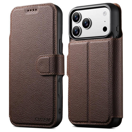 iPhone 18 Pro Max Suteni Q05 -in-1 Multi-function MagSafe Wallet Big Litchi Leather Phone Case - Brown