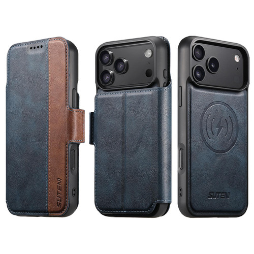 iPhone 18 Pro Max Suteni Q07 2-in-1 Multi-function Detachable Wallet MagSafe Phone Case - Blue