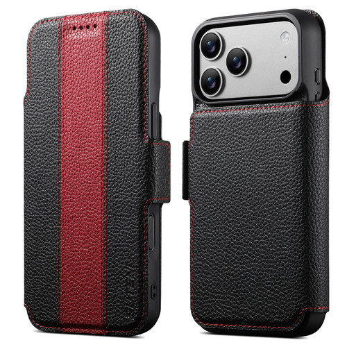 iPhone 18 Pro Max Suteni Q08 2-in-1 Multi-function Magnetic Wallet Big Litchi Vegan Leather Phone Case - Red