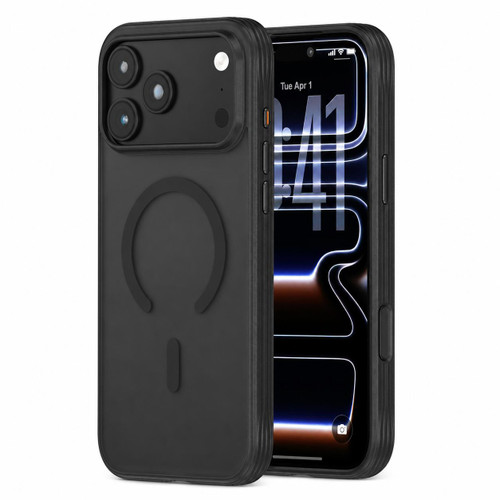 iPhone 18 Pro Max Textured Non-slip Shockproof Magnetic Phone Case - Black