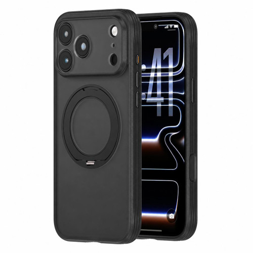 iPhone 18 Pro Max Textured Non-slip Shockproof Magnetic Phone Case with Holder - Black