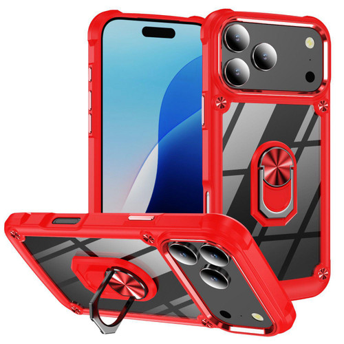 iPhone 18 Pro Max TPU + PC Lens Protection Phone Case with Ring Holder - Red