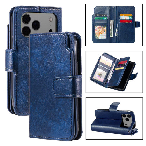 iPhone 18 Pro Max Tri-Fold 9-Card Wallets Leather Phone Case - Blue