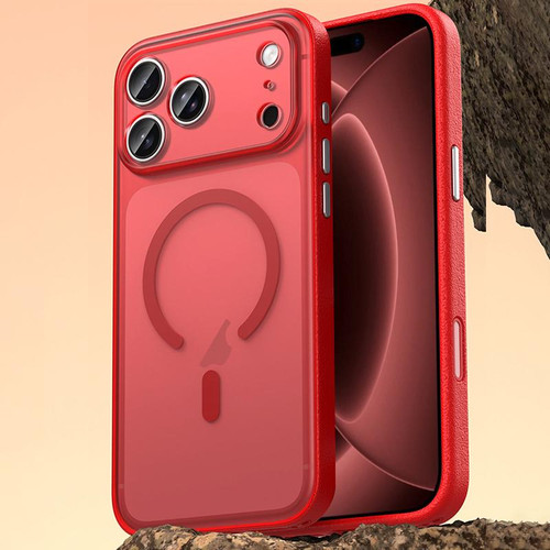 iPhone 18 Pro Max Vegan Leather Magnetic Phone Case - Berry Red