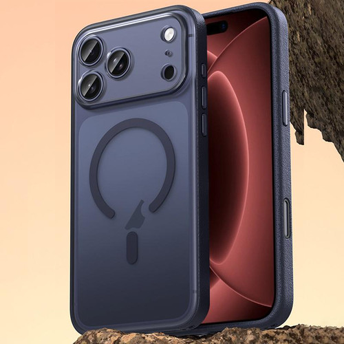 iPhone 18 Pro Max Vegan Leather Magnetic Phone Case - Deep Sea Blue