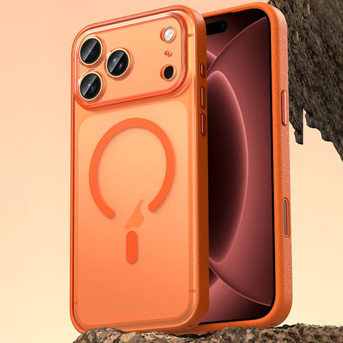 iPhone 18 Pro Max Vegan Leather Magnetic Phone Case - Orange