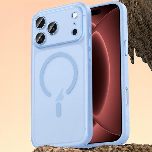 iPhone 18 Pro Max Vegan Leather Magnetic Phone Case - Sky Blue