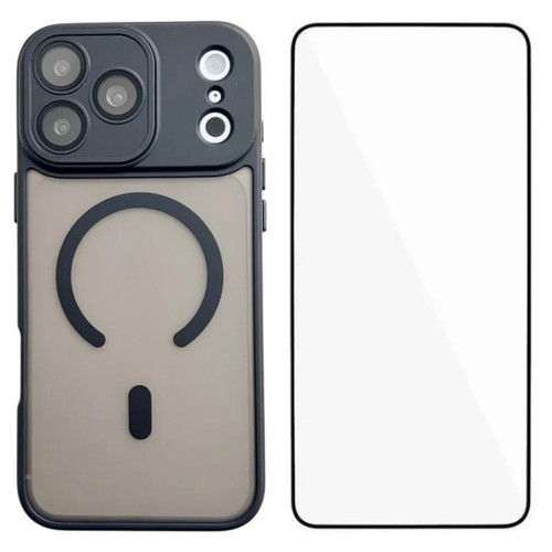 iPhone 18 Pro Max WANLONFENG Skin-feel Magnetic PC Hybrid TPU Phone Case with Screen Protector - Black