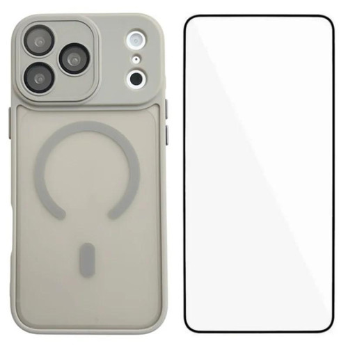 iPhone 18 Pro Max WANLONFENG Skin-feel Magnetic PC Hybrid TPU Phone Case with Screen Protector - Grey
