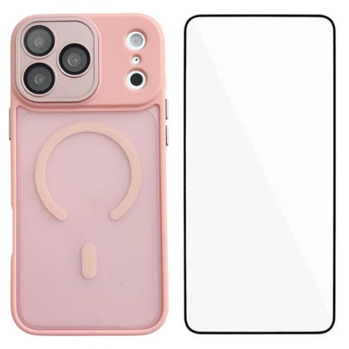 iPhone 18 Pro Max WANLONFENG Skin-feel Magnetic PC Hybrid TPU Phone Case with Screen Protector - Pink