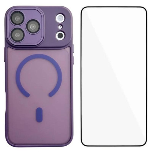 iPhone 18 Pro Max WANLONFENG Skin-feel Magnetic PC Hybrid TPU Phone Case with Screen Protector - Purple