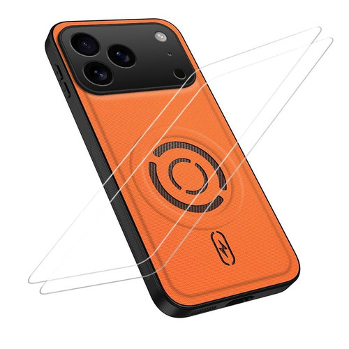 iPhone 18 Pro Max WANLONFENG Tech Fabric Texture Magnetic Phone Case with 2pcs Screen Films - Orange