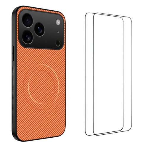 iPhone 18 Pro Max WANLONFENG TQ1 Series Magnetic Carbon Fiber Texture Phone Case with 2pcs Screen Films - Orange