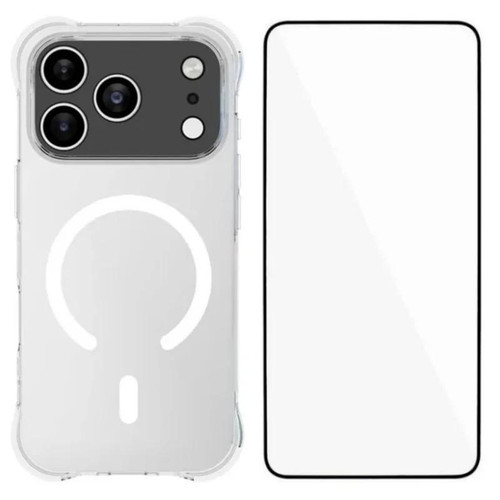 iPhone 18 Pro Max WANLONFENG Transparent Magnetic Four-Corner Shockproof TPU Phone Case with Screen Film - Transparent