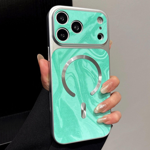 iPhone 18 Pro Max Water Ripple PC Magnetic Vegan Leather Phone Case - Cyan