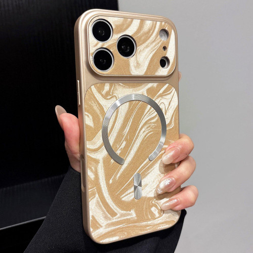 iPhone 18 Pro Max Water Ripple PC Magnetic Vegan Leather Phone Case - Gold