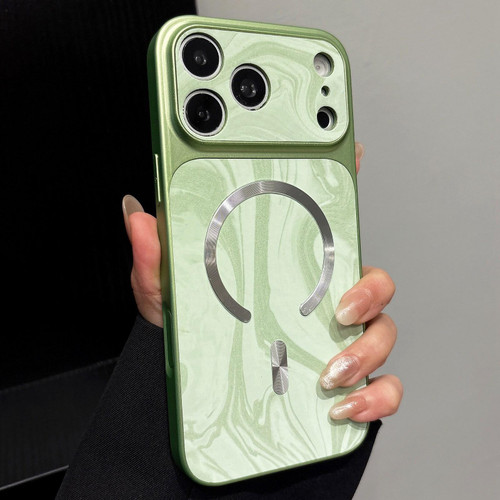 iPhone 18 Pro Max Water Ripple PC Magnetic Vegan Leather Phone Case - Green
