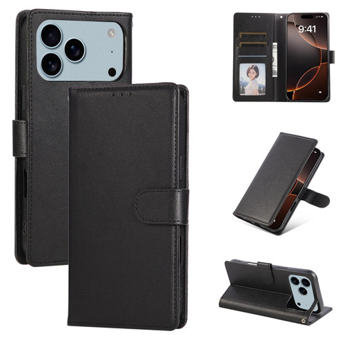 iPhone 18 Pro / 17 Pro 3-Card Slots Multifunctional Leather Phone Case - Black