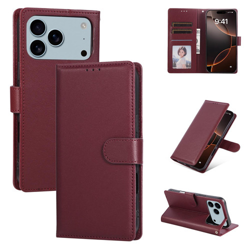 iPhone 18 Pro / 17 Pro 3-Card Slots Multifunctional Leather Phone Case - Wine Red