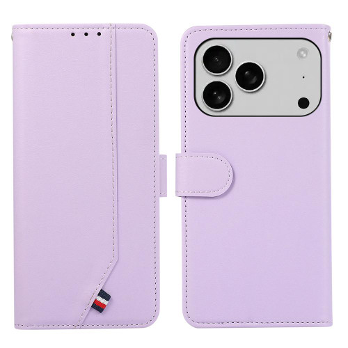 iPhone 18 Pro / 17 Pro ABEEL Delicate Texture Splicing RFID Leather Phone Case - Purple