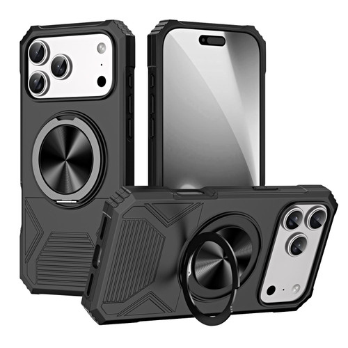 iPhone 18 Pro / 17 Pro Alloy Rotating Holder MagSafe Shockproof Phone Case - Black