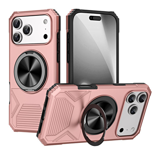 iPhone 18 Pro / 17 Pro Alloy Rotating Holder MagSafe Shockproof Phone Case - Rose Gold