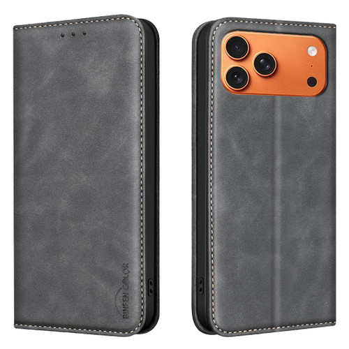 iPhone 18 Pro / 17 Pro BINFEN COLOR Calfskin Texture Magnetic RFID Vegan Leather Phone Case - Black
