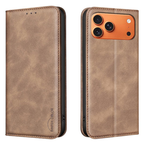 iPhone 18 Pro / 17 Pro BINFEN COLOR Calfskin Texture Magnetic RFID Vegan Leather Phone Case - Brown
